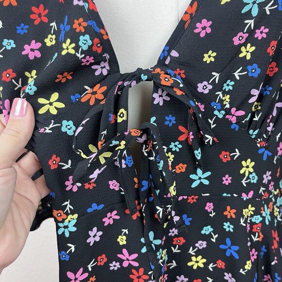 ASOS Dress Womens Fourteen Mini Tea Babydoll Floral Bloom Bohemian Black - Picture 3 of 12